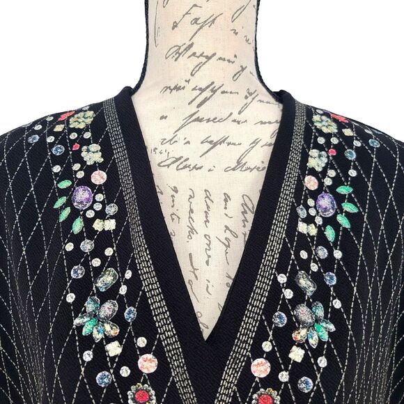 Zara Basic Jewel Print V Neck Shift Dress Black XL - Picture 5 of 11